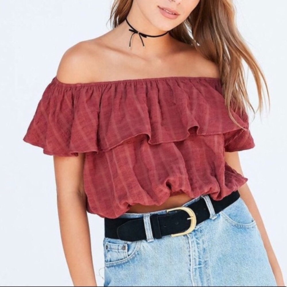 urban outfitters kimchi blue off the shoulder ruffle cottagecore crop top